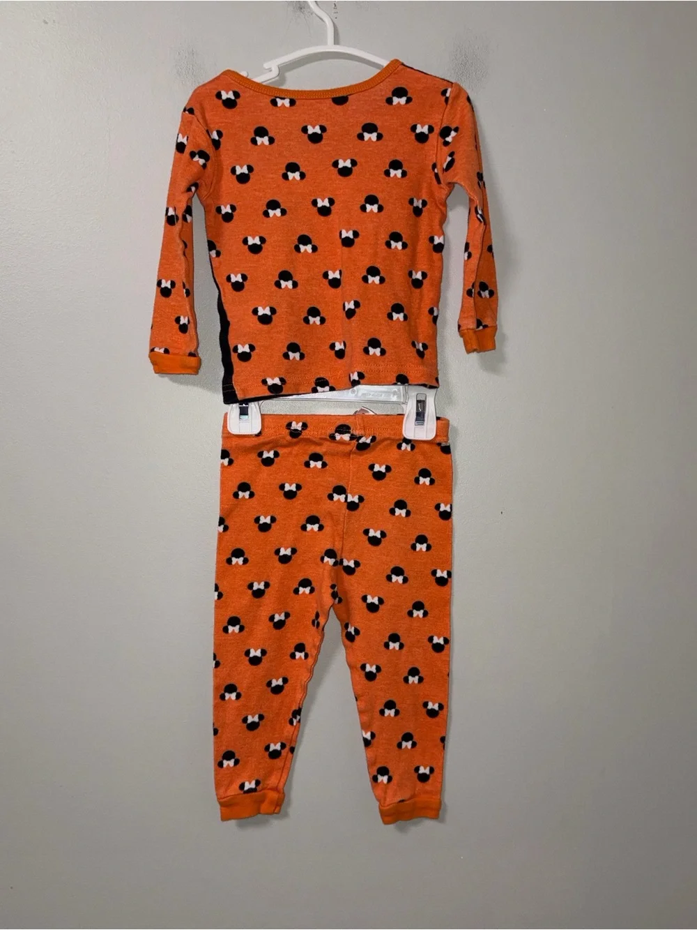 Minnie Mouse Halloween Trick or Treat PJ Set Girls Orange Black Fits Like 18-24M